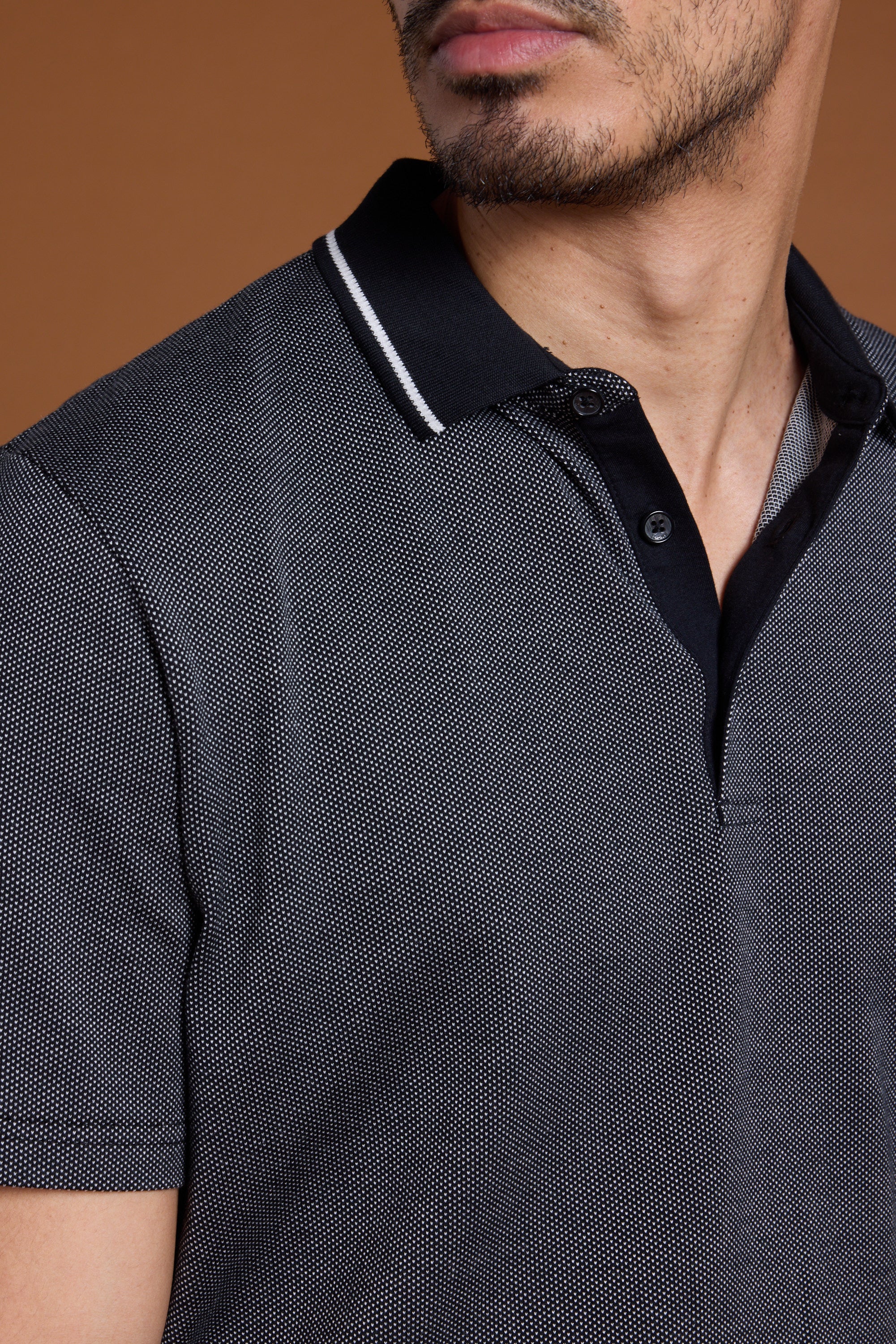 Barkers Olson Mercerised Texture Polo in black, classic fit, additional view