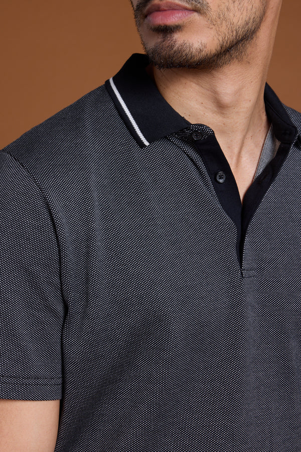 Barkers Olson Mercerised Texture Polo in black, classic fit, additional view