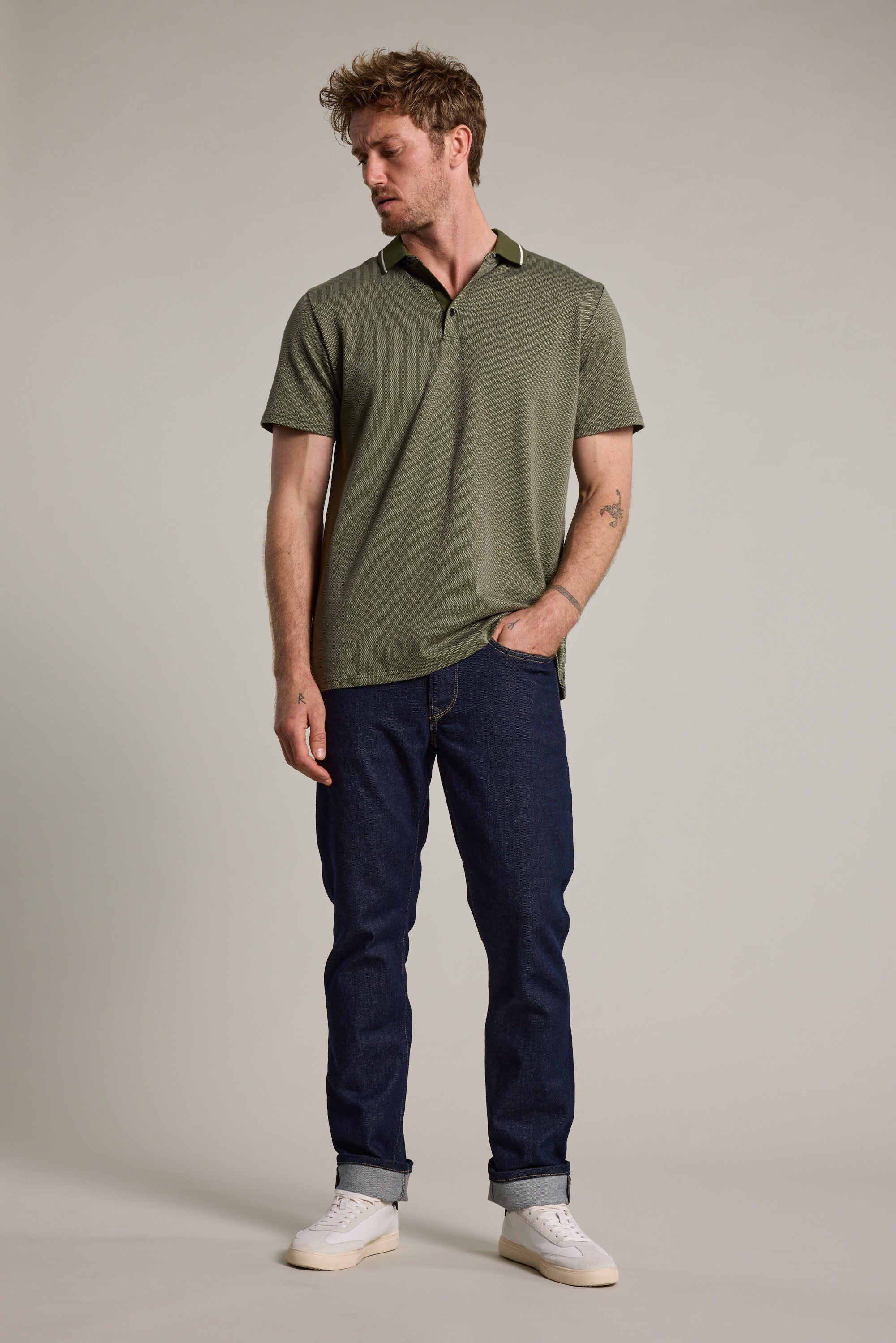 Barkers Olson Mercerised Texture Polo in khaki, classic fit, additional view