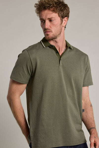 Barkers Olson Mercerised Texture Polo in khaki, classic fit