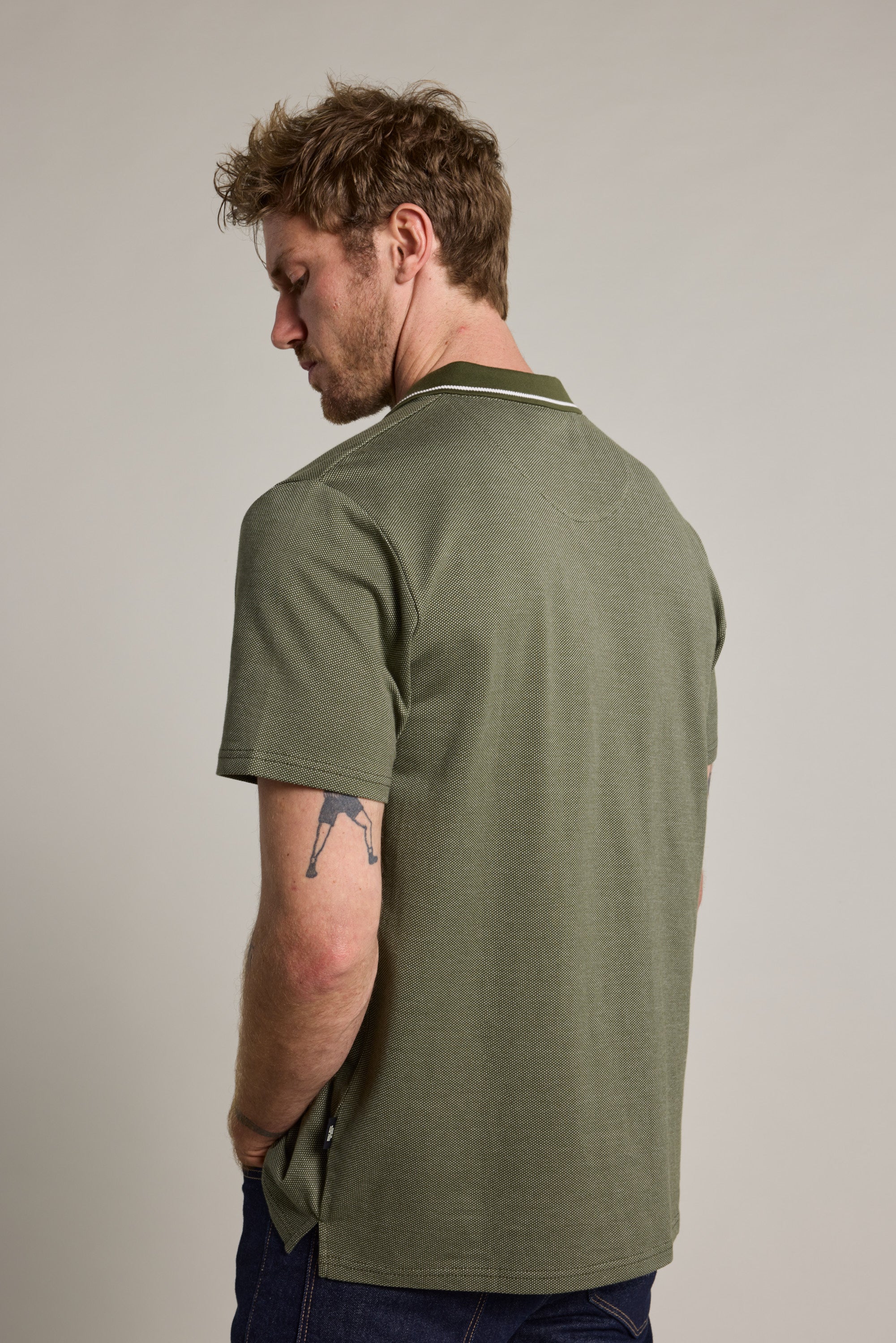 Barkers Olson Mercerised Texture Polo in khaki, classic fit, additional view