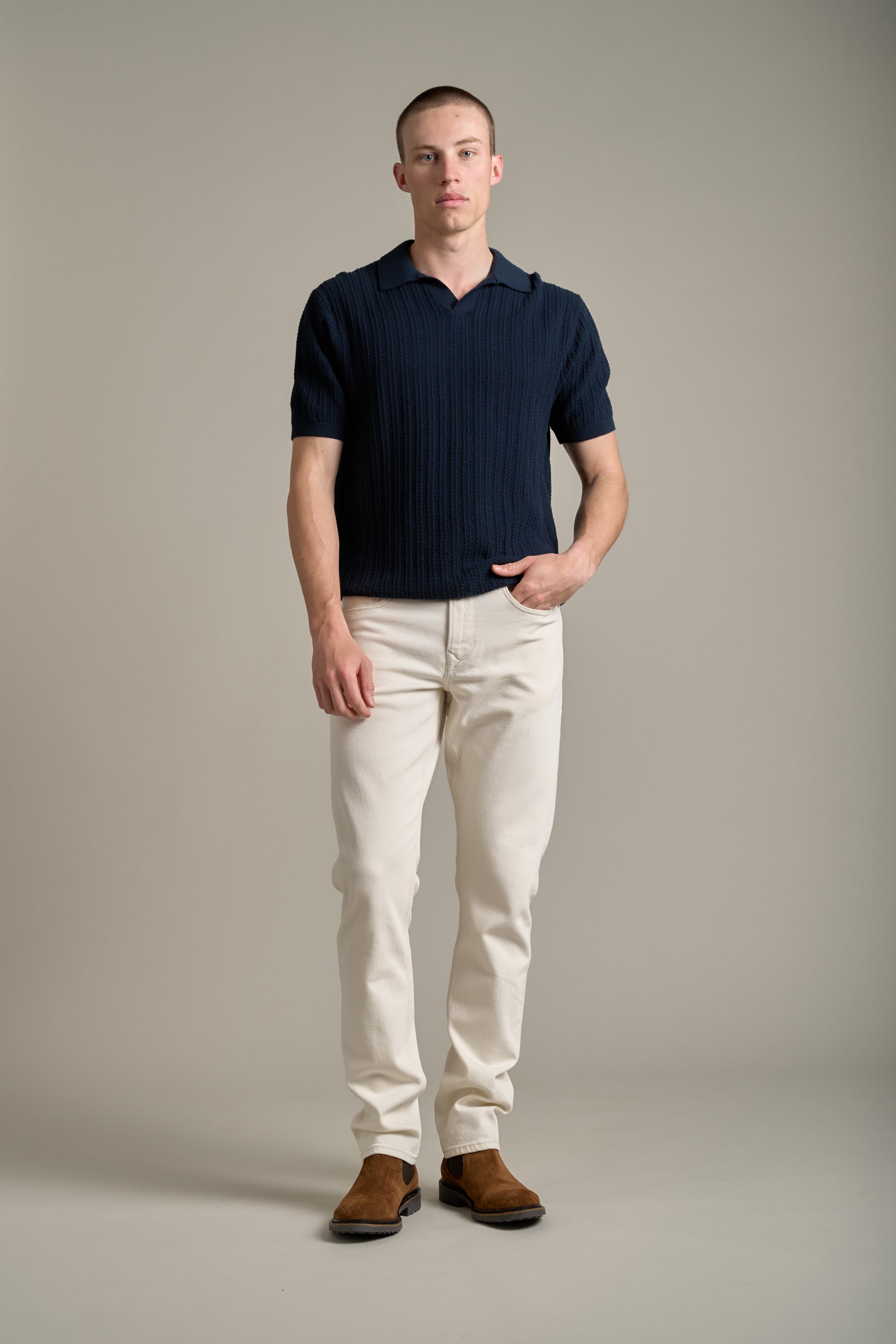 Barkers Marlton Knitted Polo in navy, cotton, additional view