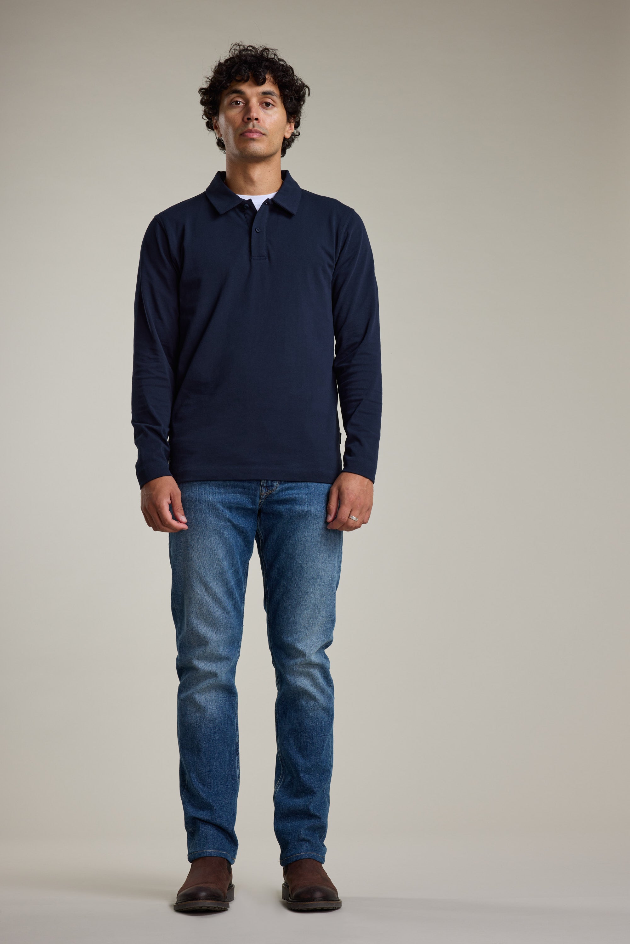 Barkers Austin Long Sleeve Polo in navy, cotton, additional view