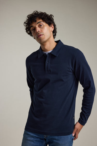 Barkers Austin Long Sleeve Polo in navy, cotton