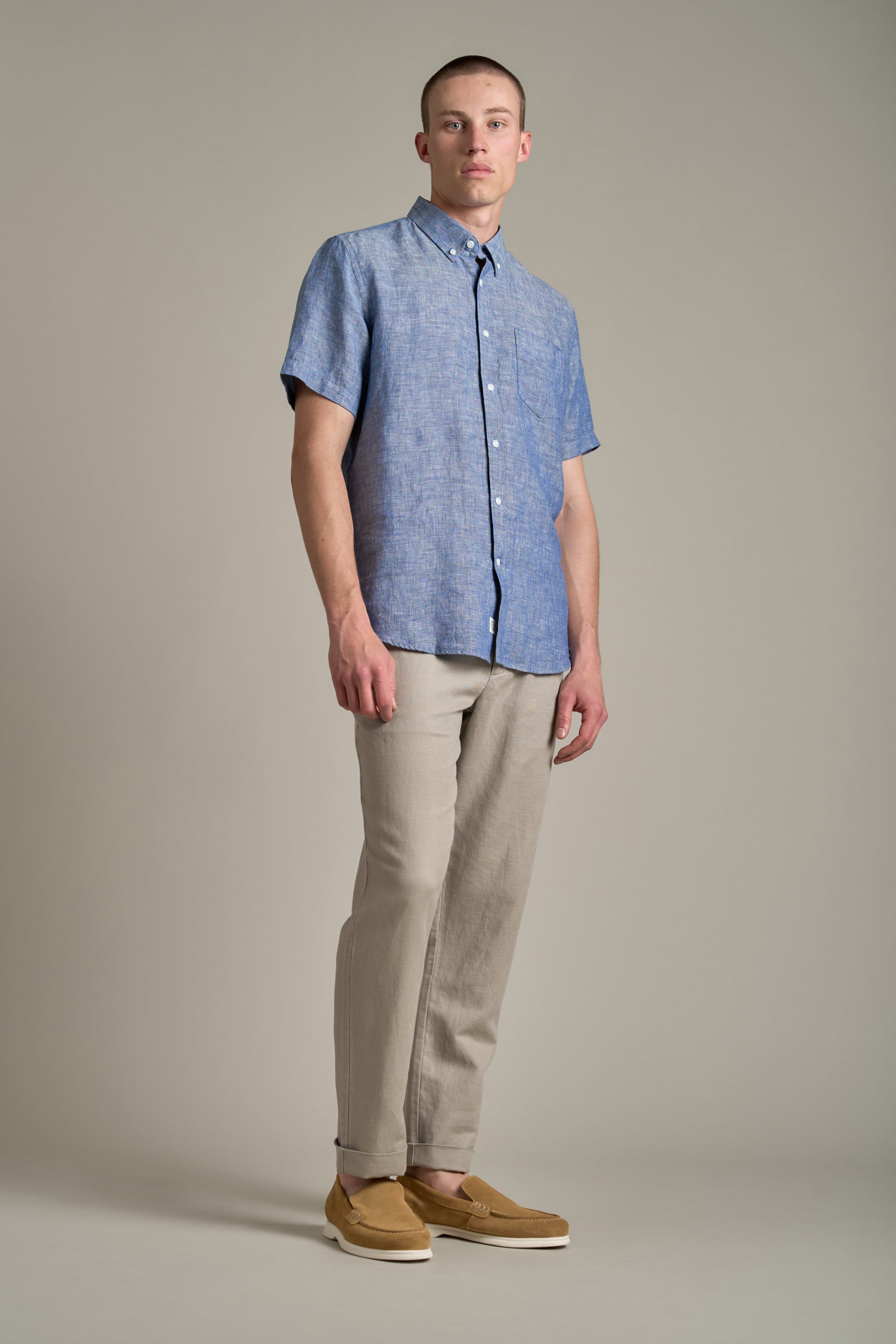 Barkers Gentry Linen Shirt in denim, classic fit, alternate view