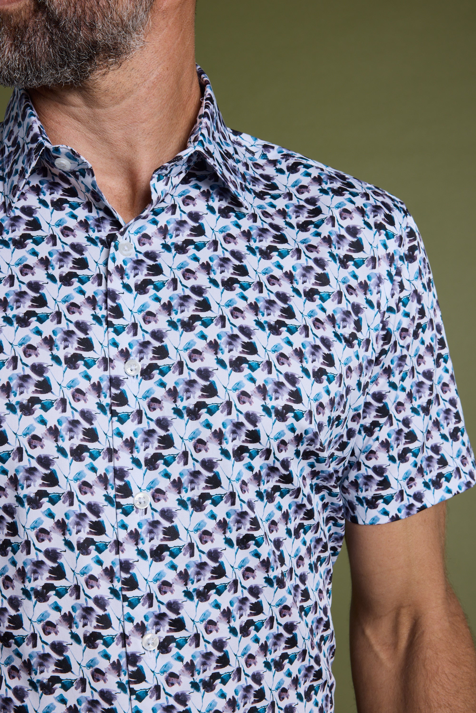 Barkers Halbert Print Shirt in white, tailored fit, alternate view