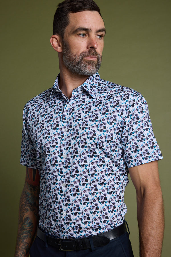 Barkers Halbert Print Shirt in white, tailored fit, additional view