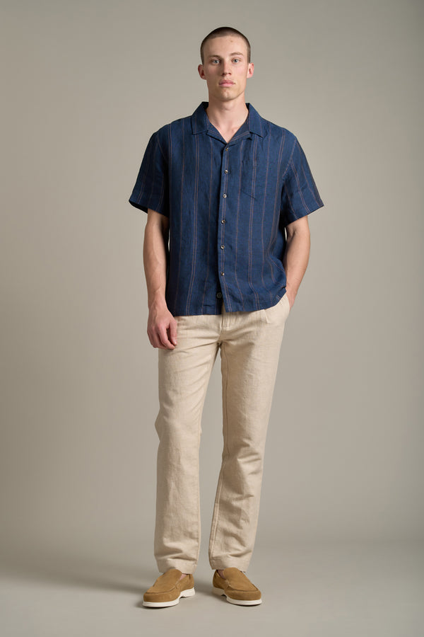 Barkers Seaway Linen Stripe Cuban Shirt in navy, alternate view