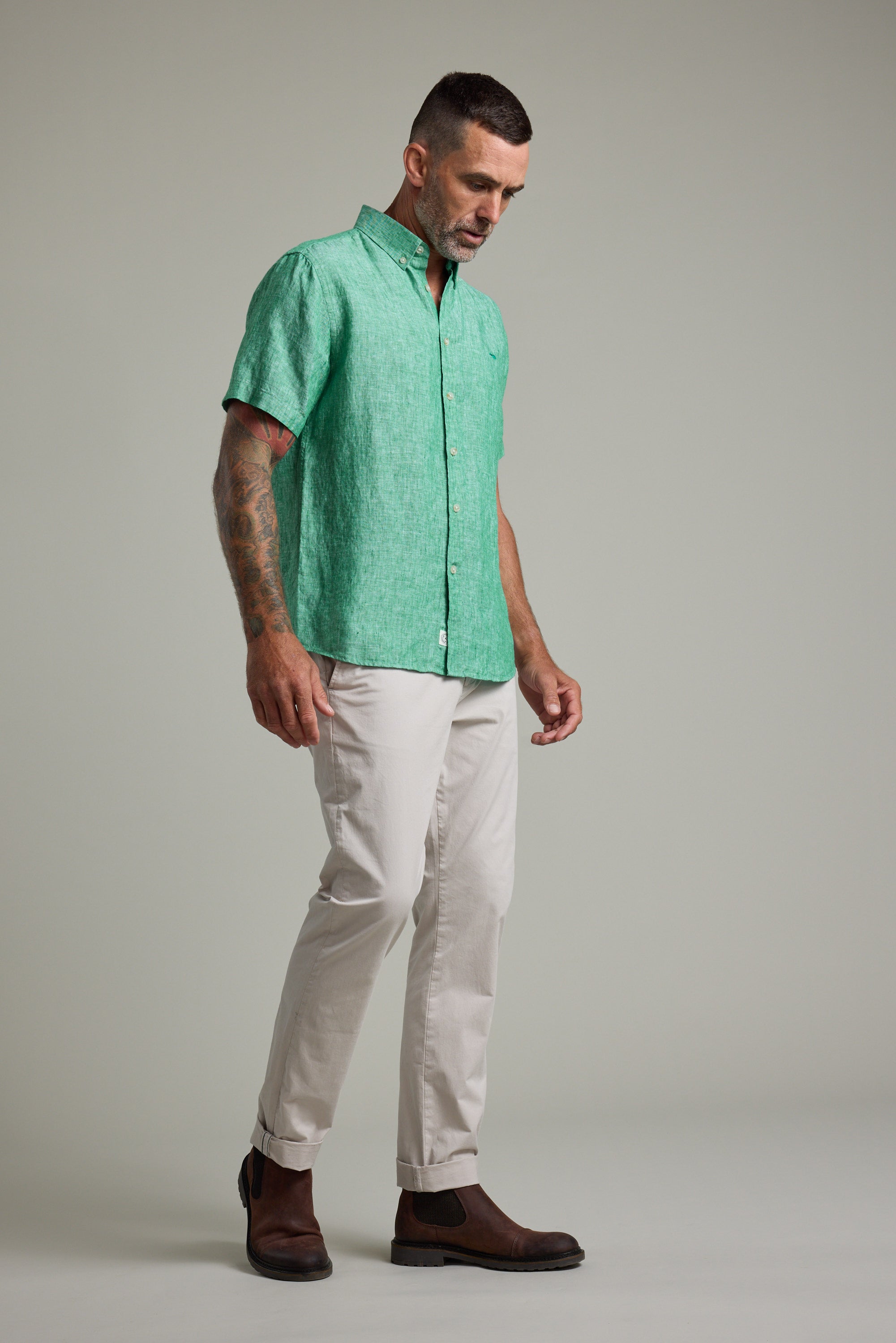 Barkers Gentry Linen Shirt in green marl, additional view