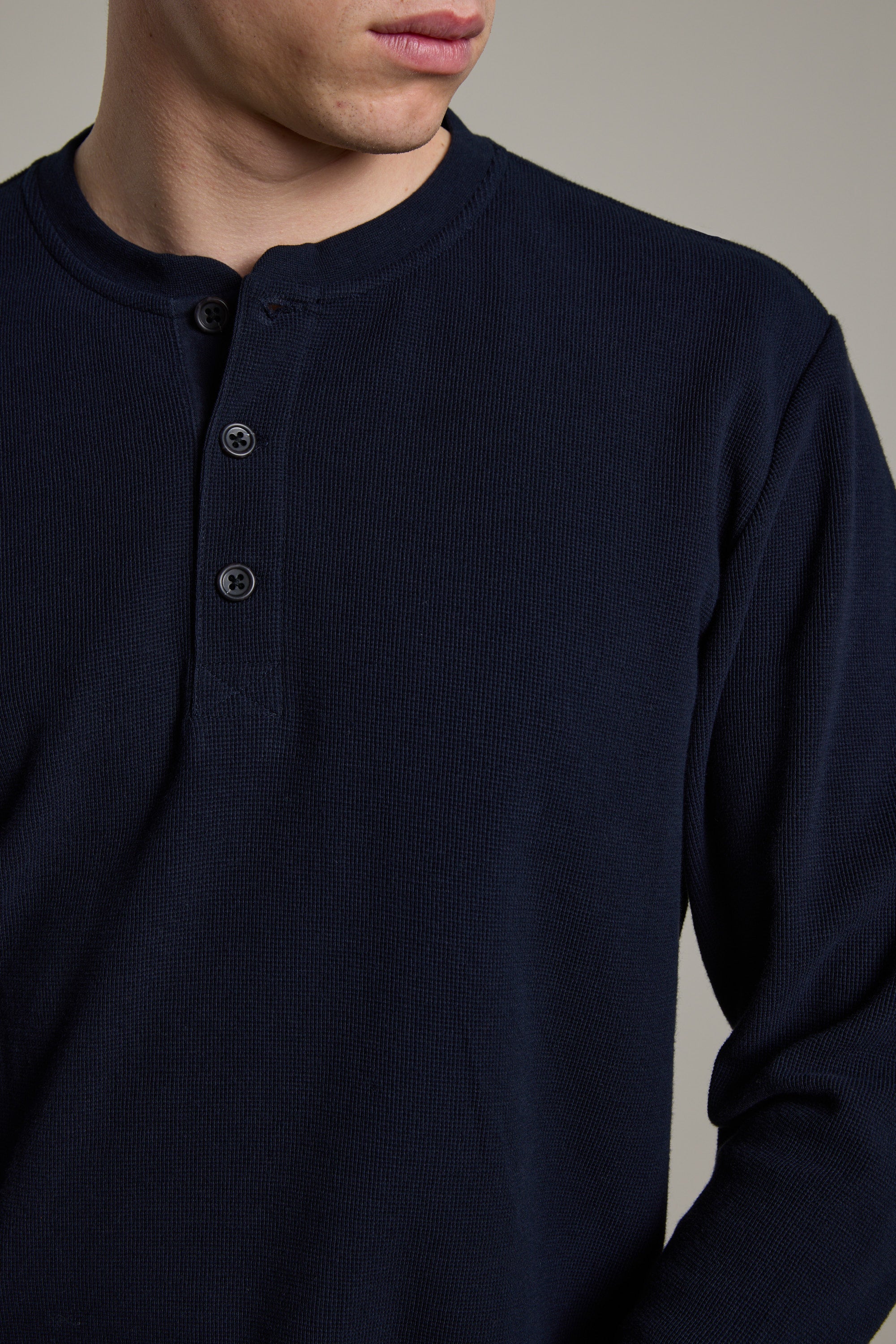 Shop Avenue Waffle Henley (NAVY) | Barkers