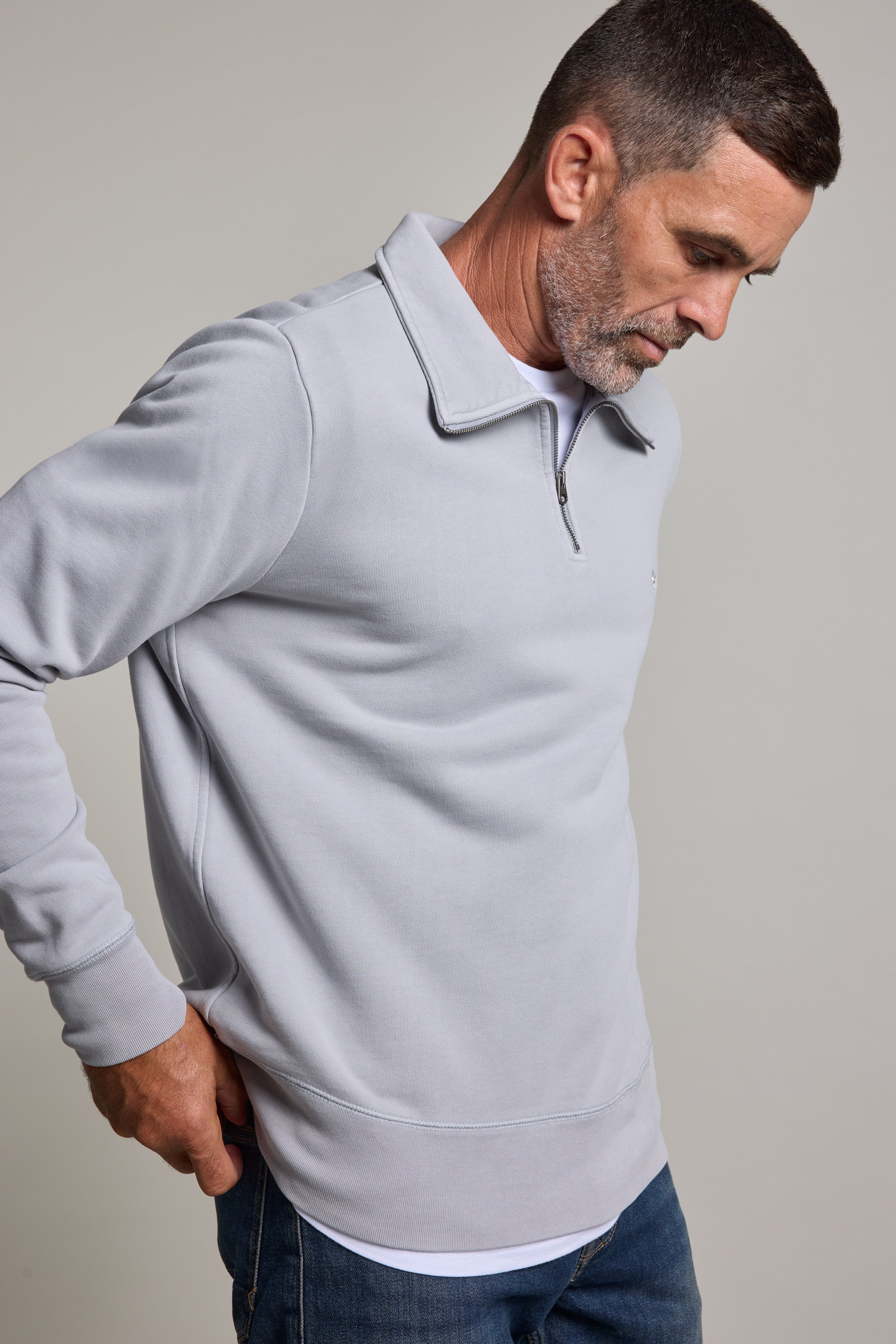 Barkers Galway GD 1/4 Zip in silver, relaxed fit, additional view