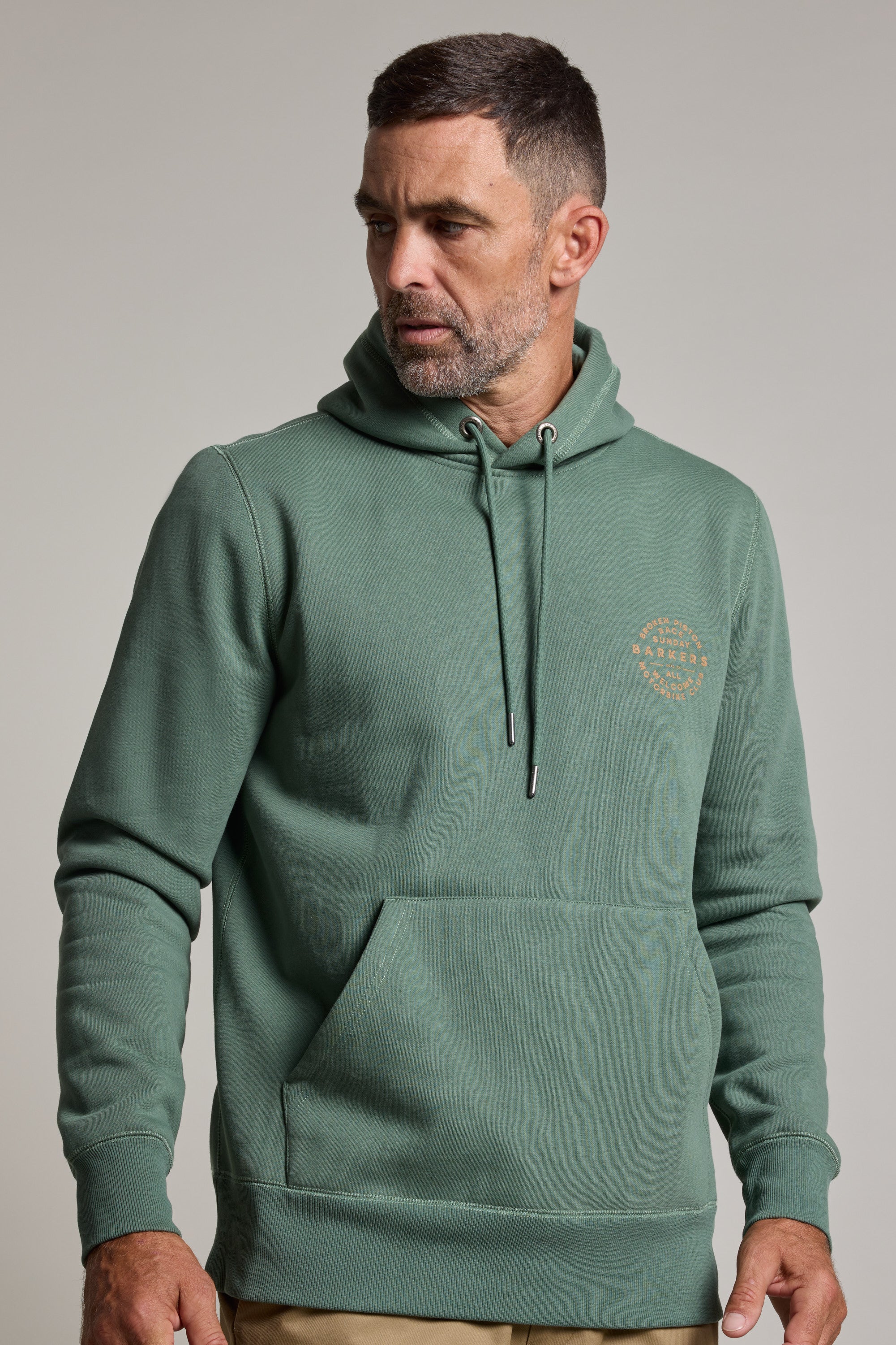 Barkers Sunday Club Print Hoody in bottle green, additional view