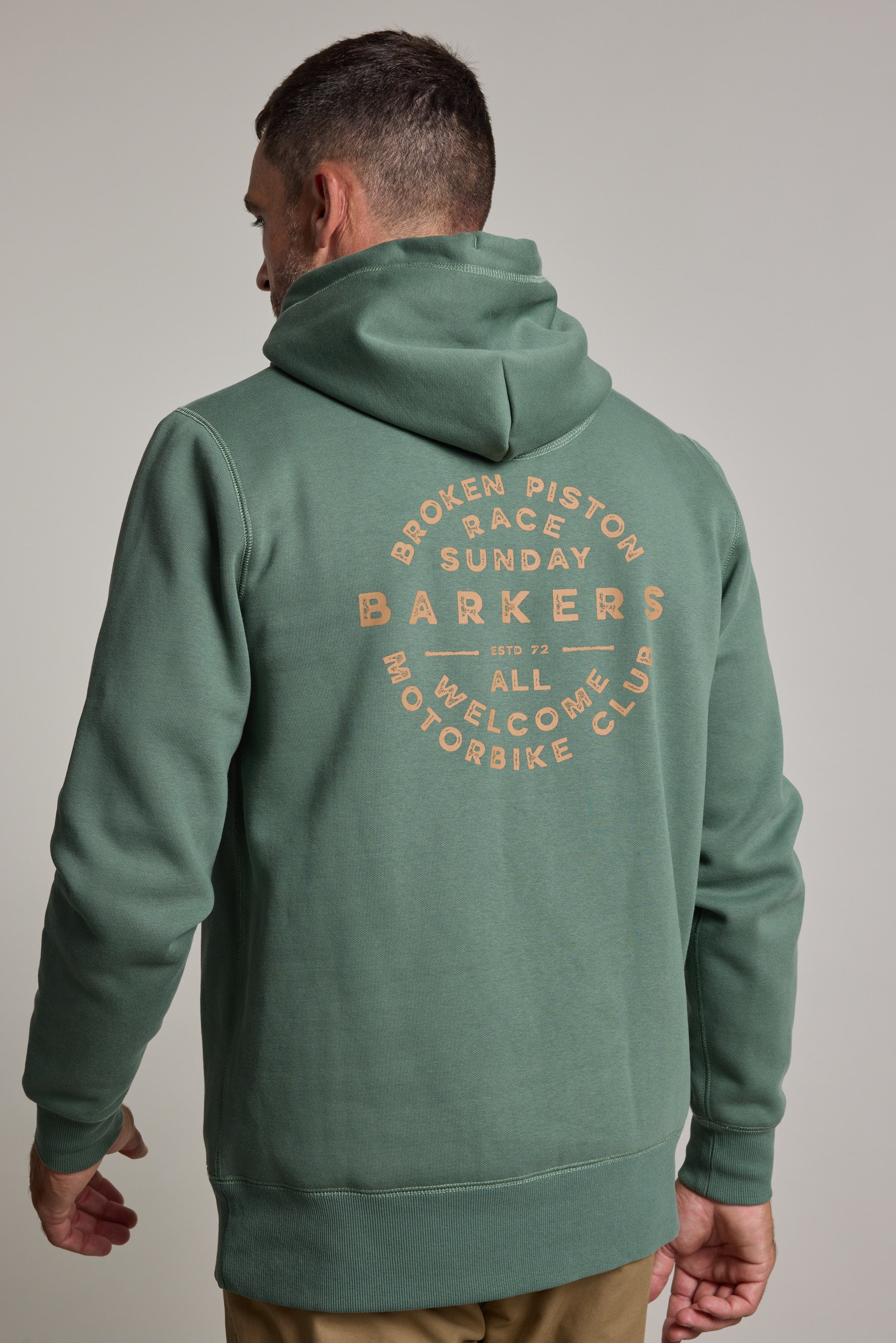 Barkers Sunday Club Print Hoody in bottle green, alternate view