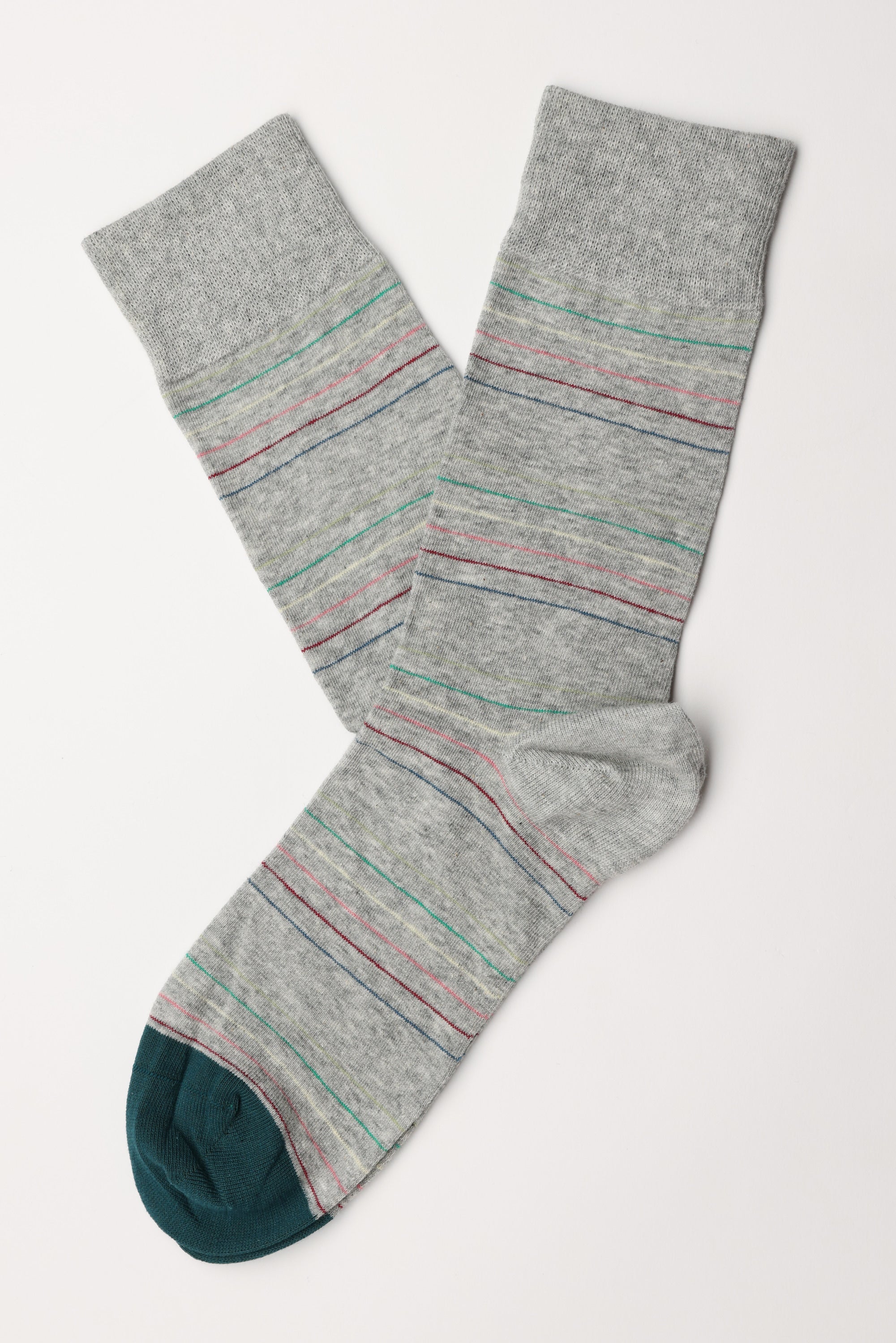 The Barkers Empress Stripe Sock features a cotton blend with thin multicolored stripes and solid dark green toes, shown flat on a white background—an ideal gift choice.