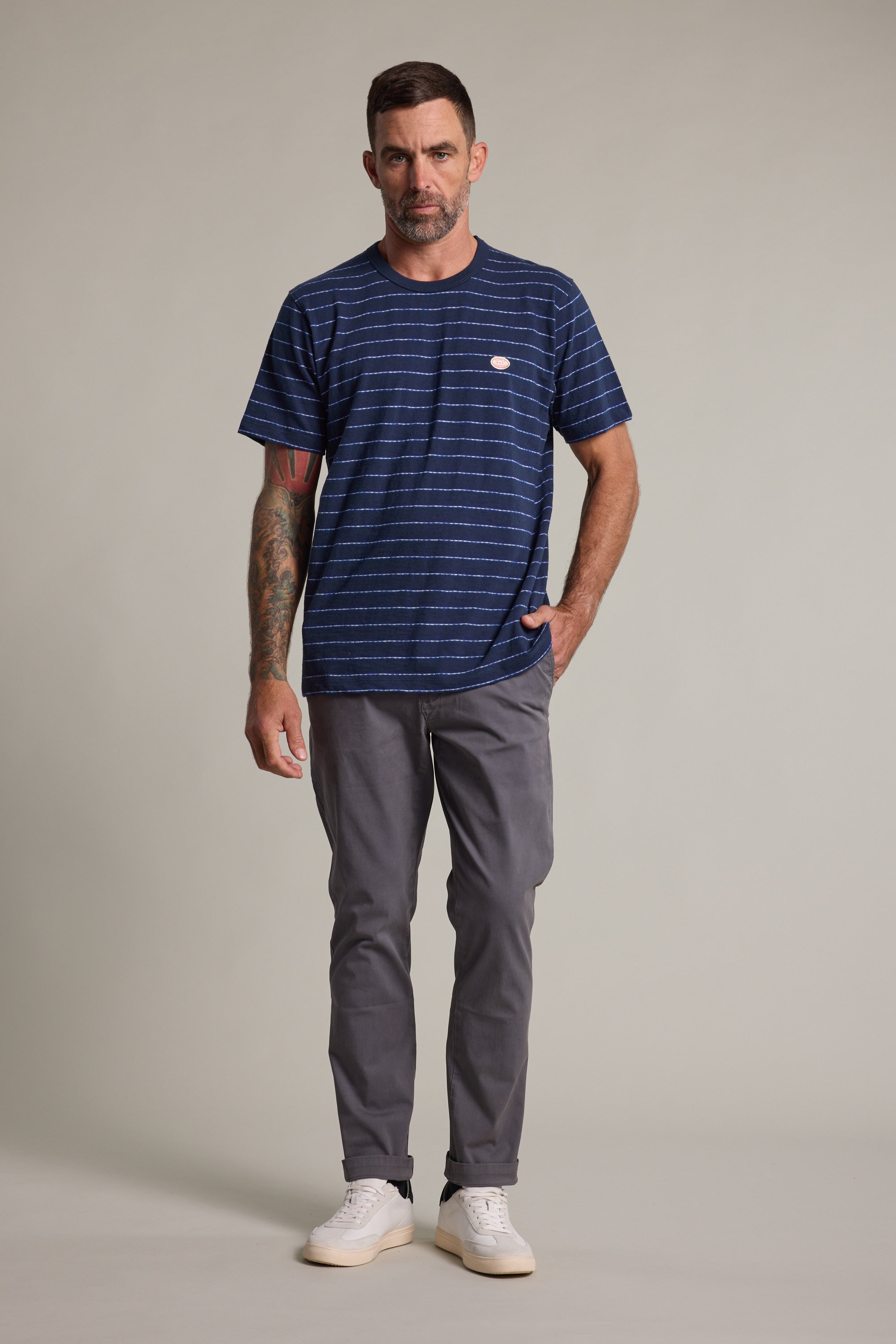 Barkers Vermont Stripe Tee in navy, additional view