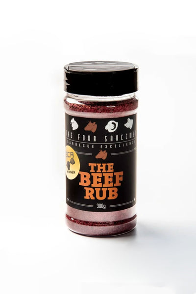 A 300g plastic shaker bottle of Other's The Beef Rub gluten-free barbecue seasoning, with a black label featuring orange and white text, animal graphics, and a gold award sticker, is shown against a plain white background.