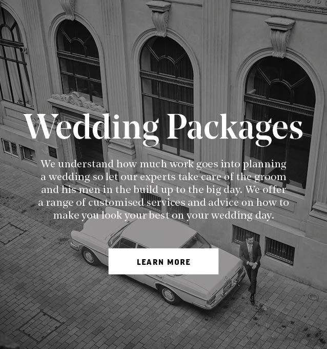 Men's wedding suit packge deals for grooms and groomsmen at Barkers. 