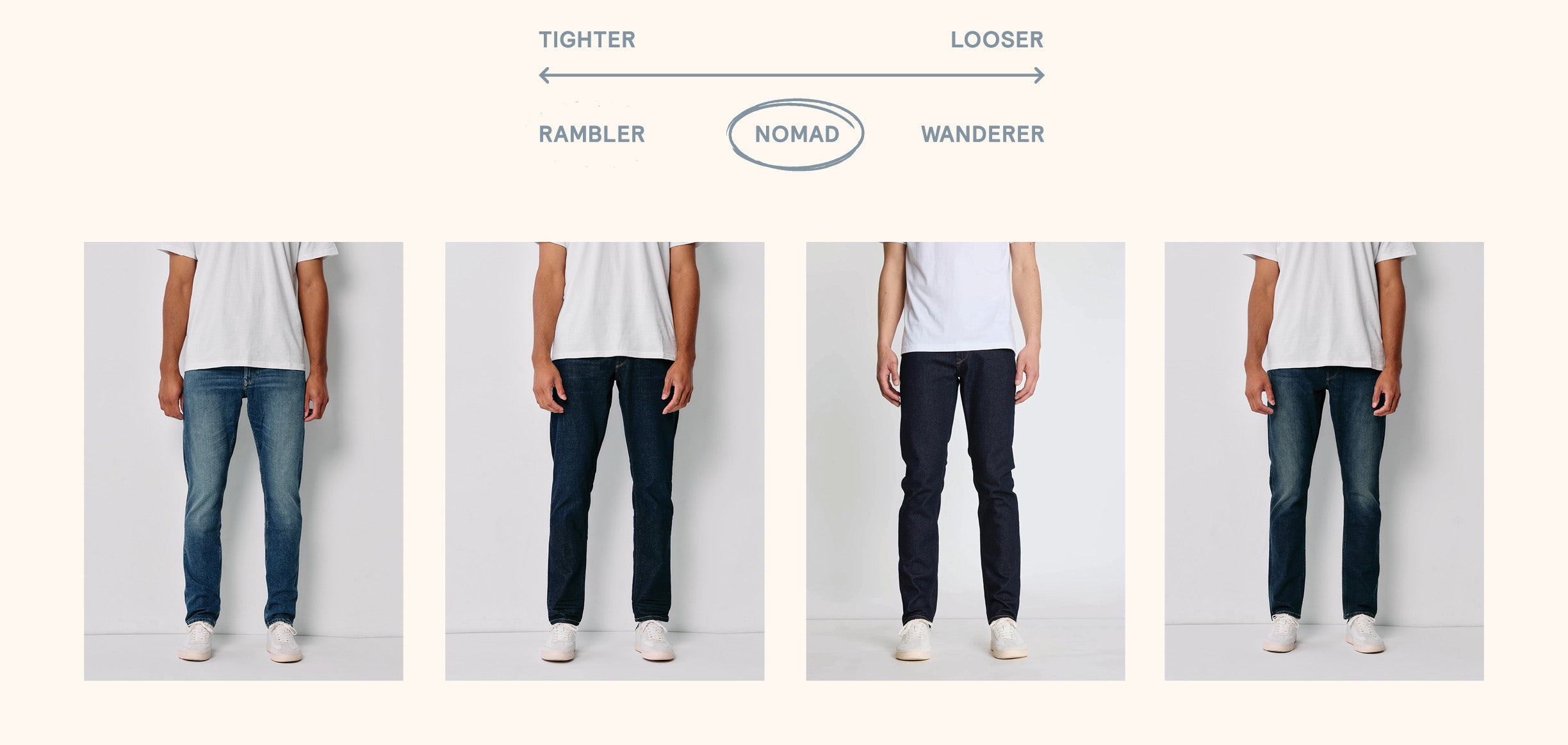 Shop tapered fit men's jeans at Barkers. 2024 Regenerative cotton denim collection. 